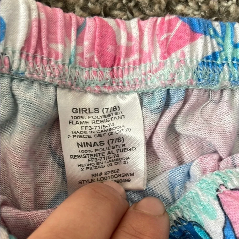 Girls Stitch Cartoon Print Pajama Shorts - Pink and Blue